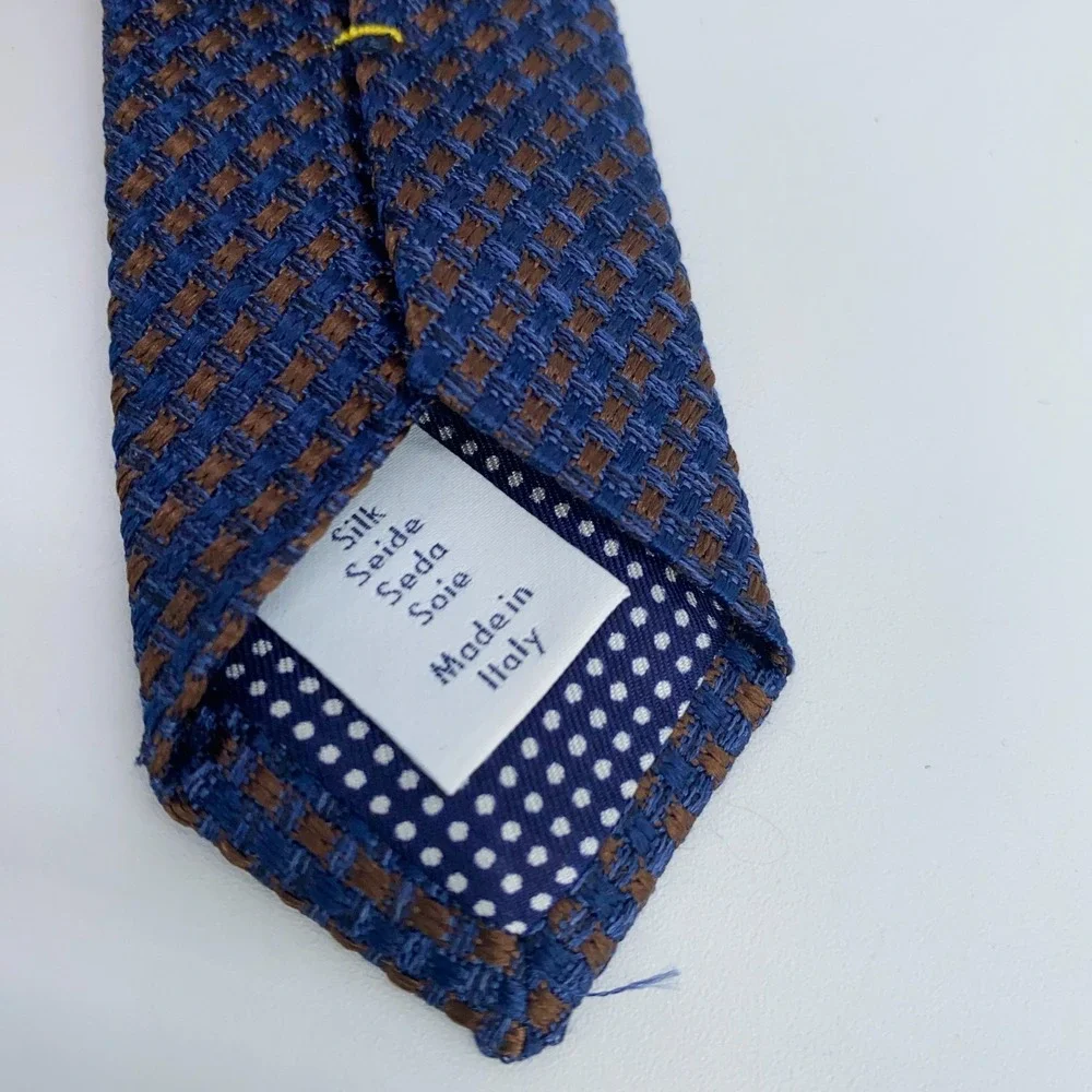 Eton Tie Mens One Size Blue Brown Silk Classic Fit Luxury Necktie Italy Made NWT